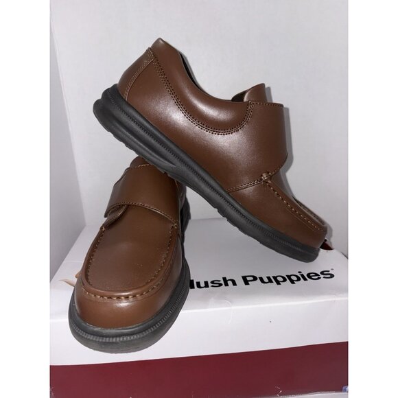 Hush Puppies Shoe Loafer Gil Brown Leather Men Size 9.5 Hook And Loop Slip On - Picture 1 of 12